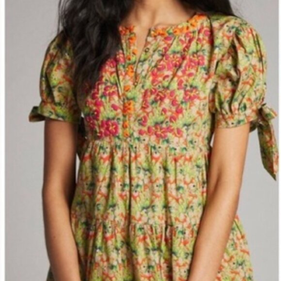 NWT Anthropologie Auretta Beaded Floral Mini Dress Size XS 100% Cotton HTF - Picture 11 of 16
